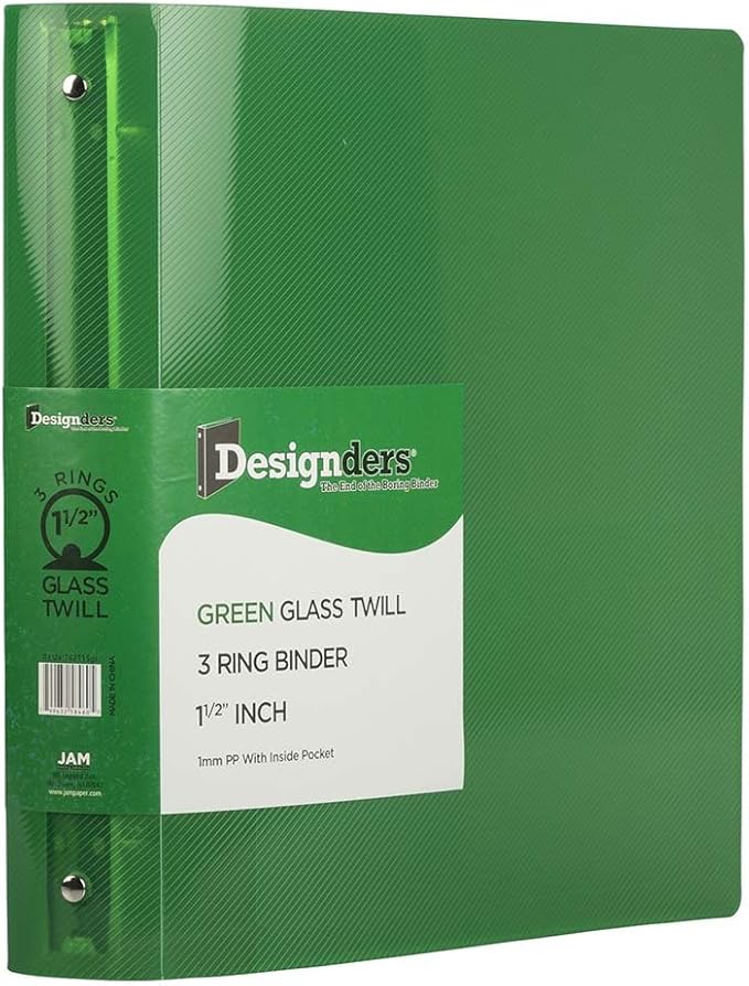 JAM PAPER Plastic 1.5 inch Binder - Green 3 Ring Binder - Sold Individually