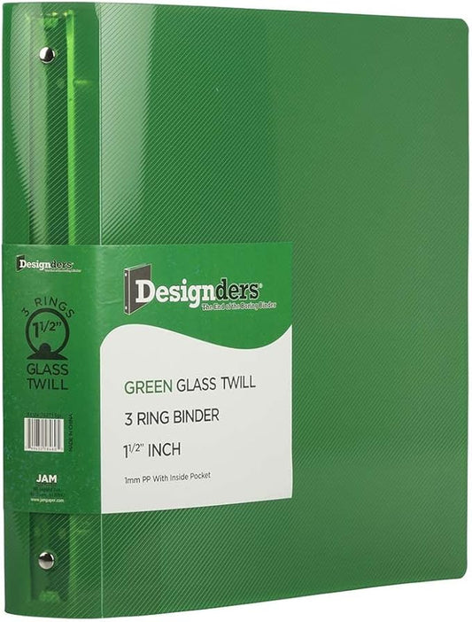 JAM PAPER Plastic 1.5 inch Binder - Green 3 Ring Binder - Sold Individually