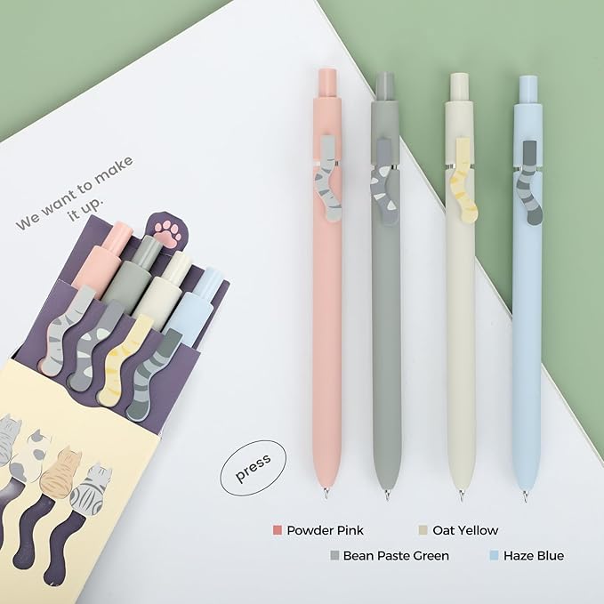 Ddaowanx Cute Cat Pens, 4 Pcs 0.5mm Quick Dry Black Ink Gel Pens Fine Point Smooth Writing Pens, Cat Lover Gifts for Women Men