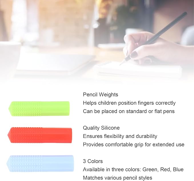 ciciglow 3 Pcs Pencil Weights Silicone Writing Grip Aid Handwriting Aid for Kids with Comfortable 3 Colors, for Teachers as Educational Tools or Classroom