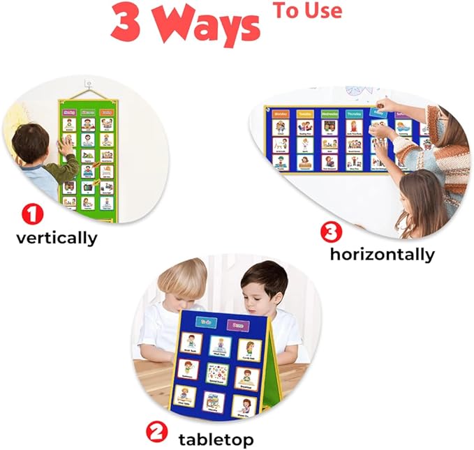 Large Visual Schedule for Kids Chore Reward Chart,Bedtime Routine Chart for Toddlers,Double Side Weekly Planner Board with 109 Cards for Home School Planner,Autism Learning Materials.