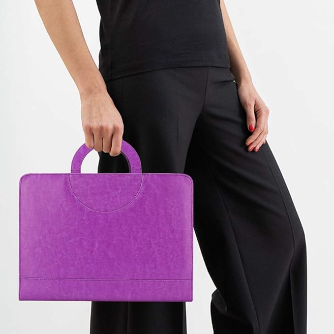 Darolin Vegan Leather Padfolio Portfolio with Handle & Clipboard, Zippered Business Portfolio Organizer for Meetings, Interviews & Travel, Fits A4 & Letter Size, Padfolio for Men Women (Purple)