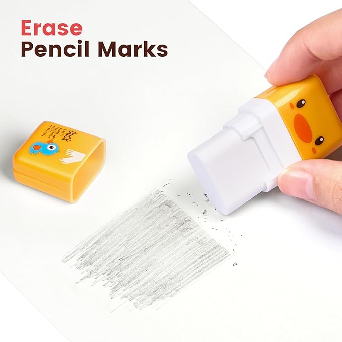 Sooez 12 Pack Pencil Erasers, Cute Erasers Pencil Eraser with Clean up Roller Pencil Eraser Shaving Roller Case Erasers for Party Favors Gift Supplies