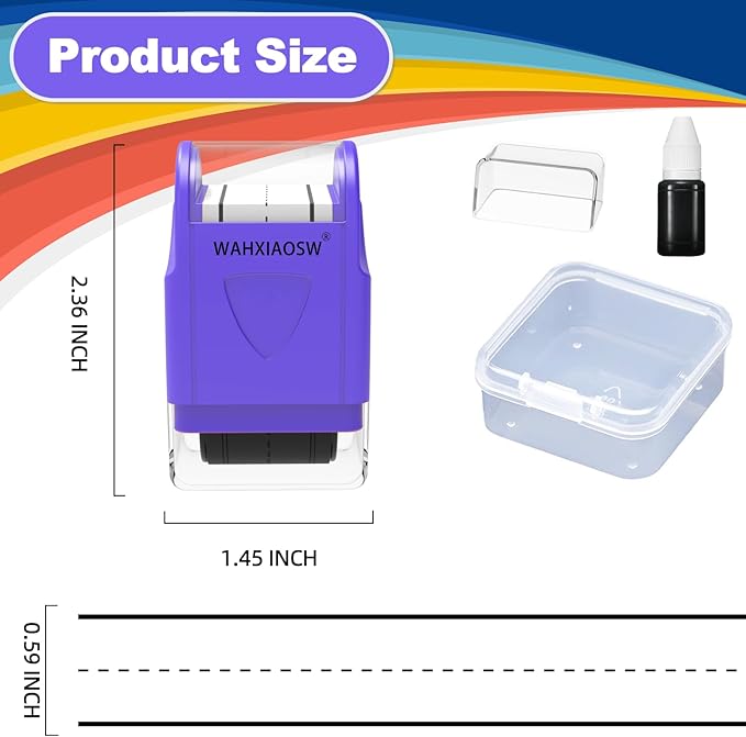 Handwriting Lines Stamp Roller Self-Inking Line Rolling Stamps Handwriting Practice Tool for Teachers Kids Kindergarten (Purple)