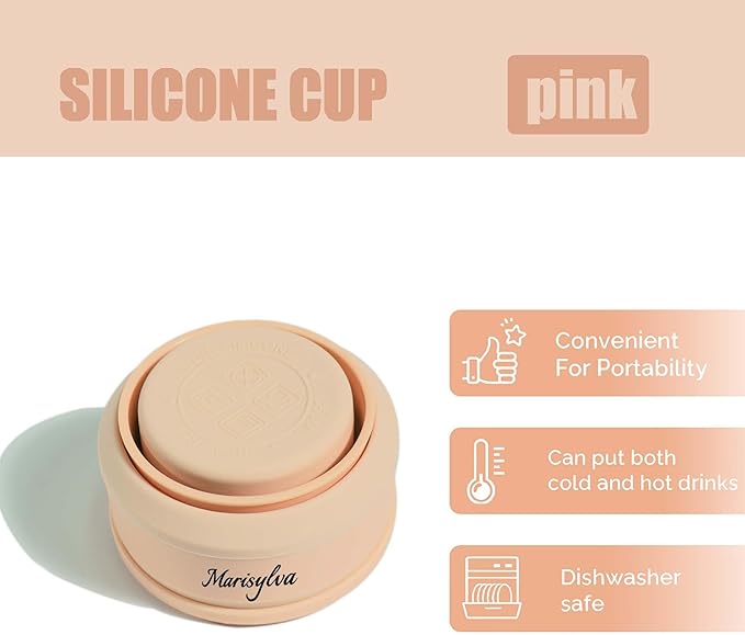 12oz Collapsible Water Bottles, Silicone Foldable Portable Travel Water Bottle, Folding Lightweight Reusable Leakproof for Traveling Camping Hiking Cycling Yoga Sports Pink