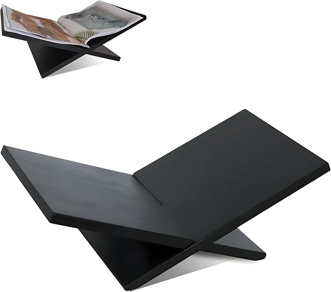 Wooden Book Stand for Reading & Display, Large Open Display Book Holder, Solid Wood Easel for Cookbooks, Magazines, Art Books, Bible, Quran & Textbooks – Black