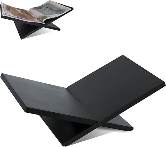 Wooden Book Stand for Reading & Display, Large Open Display Book Holder, Solid Wood Easel for Cookbooks, Magazines, Art Books, Bible, Quran & Textbooks – Black