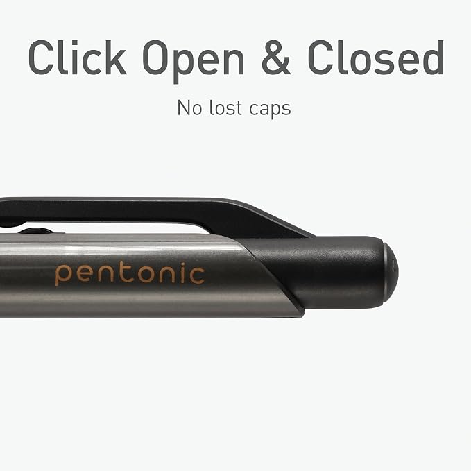 Pentonic G-RT Retractable Gel Pens, 10 Count, Black Ink, 0.7 mm Fine Point, Smooth Writing For Journaling, Note Taking, Office & School (1002363)