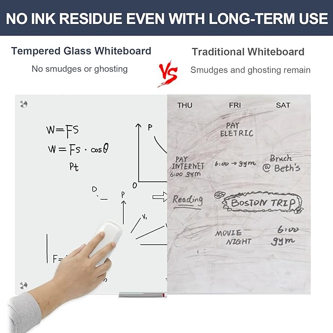 Glass Magnetic Dry Erase Whiteboard - TANKEE 36" x 24" Tempered Glass White Board, Large Modern Dry Erase Board for Wall, Office, Home, Shop Decoration, 3' x 2'