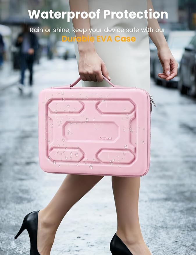 DOMISO Laptop Hard Case 17-17.3 inch Waterproof Shockproof Hard Shell Laptop Sleeve with Handle & Storage Pocket, Compatible with MacBook, HP, Dell,Pink