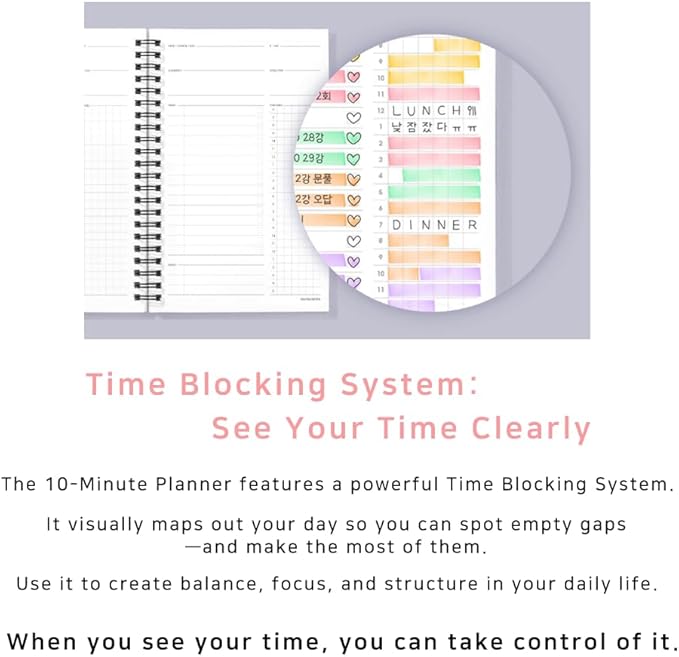 MOTEMOTE 10-Minute Planner 100 DAYS – Study Planner, Time-Blocking Productivity Journal, Spiral-Bound, Color Chip Edition (Rose Quartz)