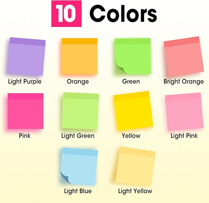 240 Pads Sticky Notes 3x3, Self-Stick Pads Bulk Bright Colors, School Supplies, Office Products, 50 Sheet/Pad