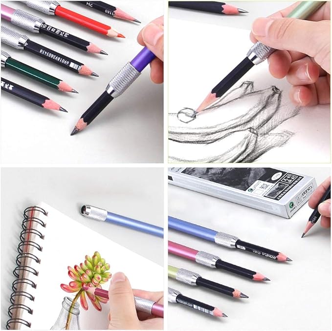 Aluminum Assorted Colors Pencil Lengthener – Pencil Extender Holder for Colored Pencils in Regular Size (3 Pcs)