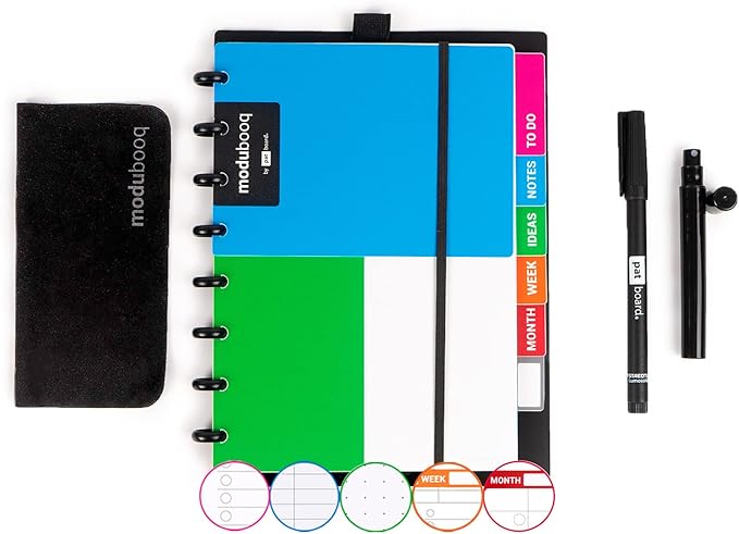 MODUBOOQ organizer, block - Modular Reusable Smart Notebook A5 - Notebook with Tabs & Discbound System - 40 modular pages with duratech3 technology - Washable and writes like paper