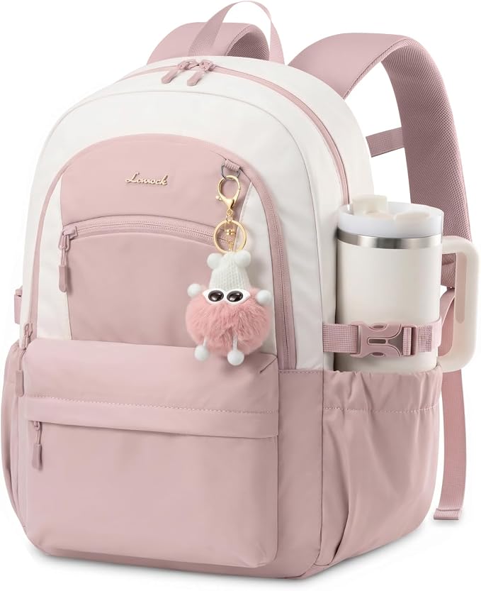 LOVEVOOK School Backpack for Teen Girls & Women, 35L Large Laptop Backpack with 40oz Water Bottle Pocket, Waterproof Cute College Bookbag, Student Backpack for Middle High School Travel Work Pink