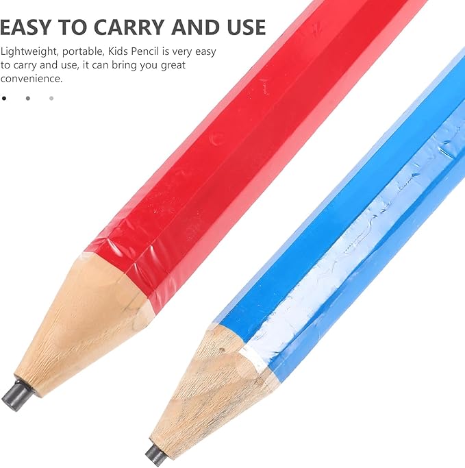 2pcs Large Wooden Lead Pencils, Octagonal Jumbo Colorful Woodworking Pencils in Blue and Red, Novelty Portable Writing Supplies for Preschoolers and Classroom Use