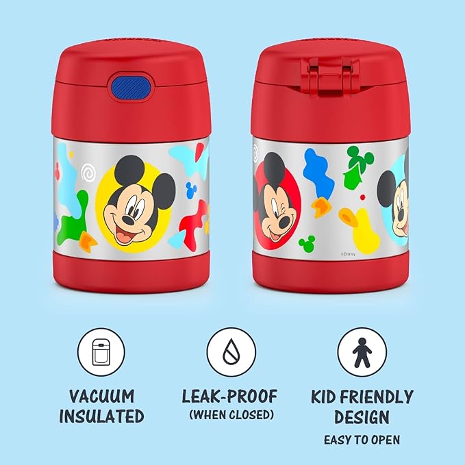 THERMOS FUNTAINER 10 Ounce Stainless Steel Vacuum Insulated Kids Food Jar with Spoon, PRESCHOOL MICKEY