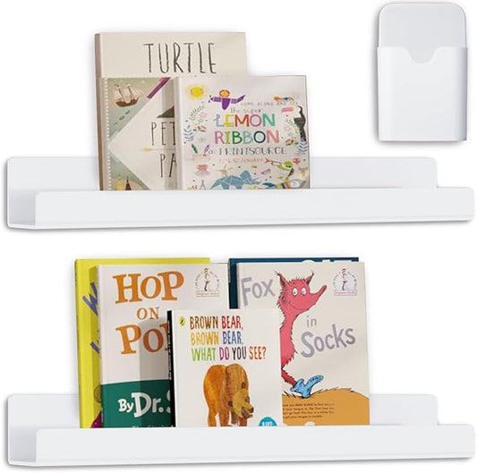 2 Pcs Magnetic Book Shelf for Whiteboard,Reusable Magnetic Book Holder and Pen Holder，Use for Classroom,Office, Refrigerator,School Supplies-White