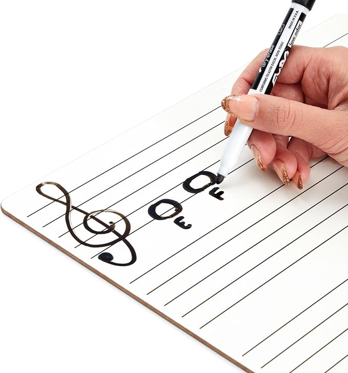 Bright Creations 12-Pack Classroom Music Staff Dry Erase Boards - 9 x 12 Inch Double-Sided Lapboards & Graph Whiteboard - Music Teaching Aids with Erasers
