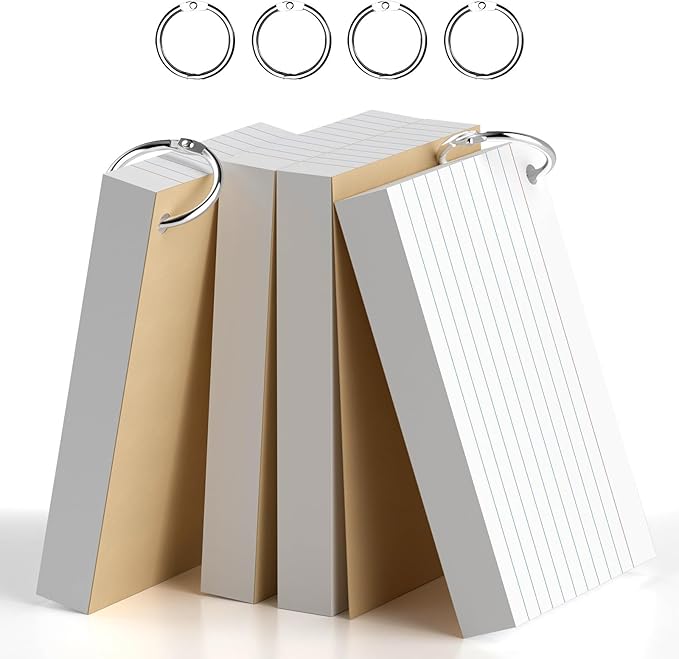 White Index Cards 4 x 6 Inch, 160 Count Lined Flash Cards with Ring for Back to School, Ruled and Blank Note Cards for Office Supply, Portable Colorful Study Flashcards for Home and School