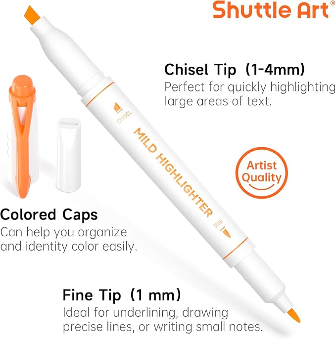 Shuttle Art 30 Colors Highlighters, Pastel Highlighter Pens Assorted Colors, Dual Tip Mild Color Markers, Perfect for Adults Teachers Students Underlining, Highlighting for Home School Office