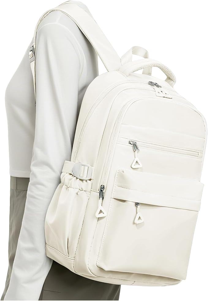 Backpack for College Students Women Men, Aesthetic Backpacks for Middle School, Waterproof Bookbag, Lightweight High School Backpack for Teens Boys Girls(Beige)