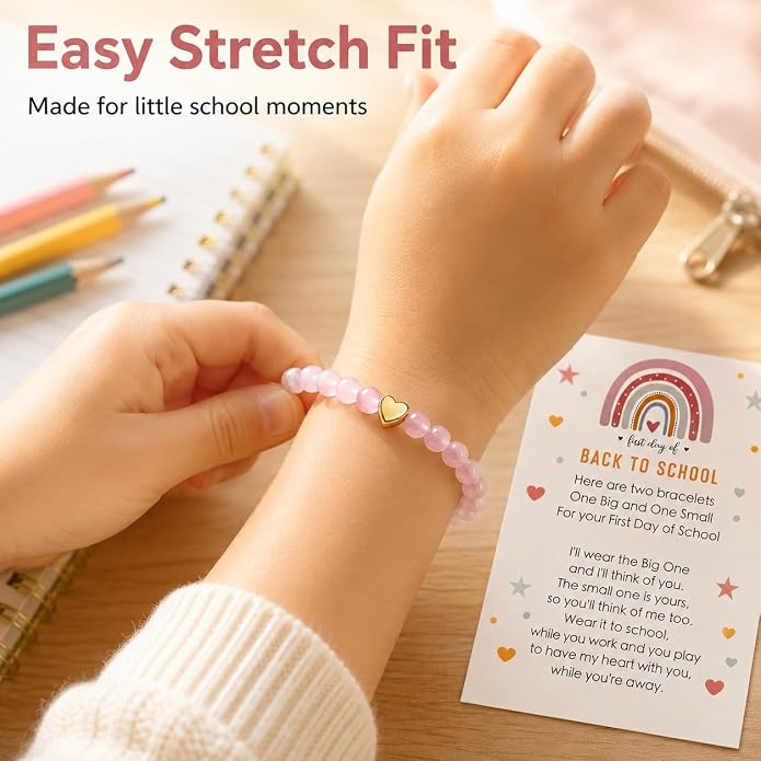 Back to School Bracelets Heart Matching Mommy and Me Elastic Wish Strings Bead Bracelets First Day of School Supplies Gifts
