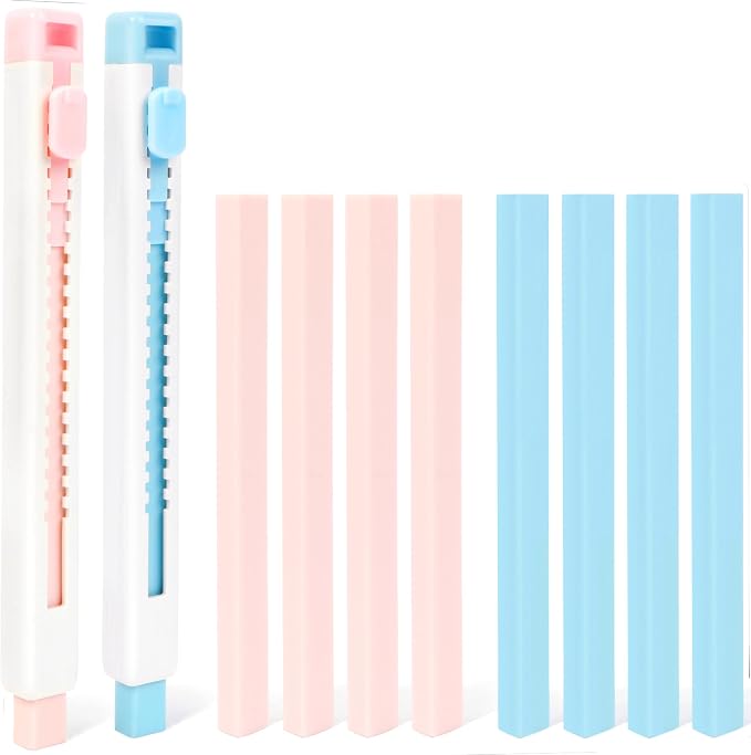 Smilo Retractable Eraser Pen with Refills, 10 Pack, Blue & Pink Colors
