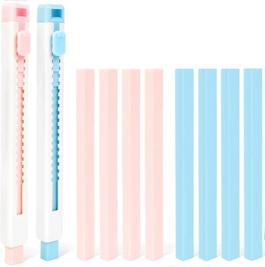 Smilo Retractable Eraser Pen with Refills, 10 Pack, Blue & Pink Colors