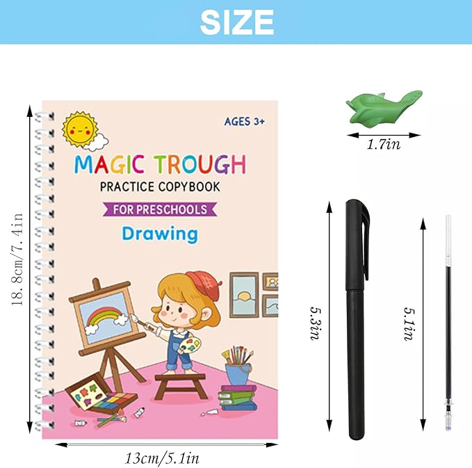 Magic Grooved Writing Books for Kids, Handwriting Practice for Ages 5–7, Tracing Books for Kids Ages 3–5, Preschool & Kindergarten Workbook with Letters, Numbers, Math & Drawing