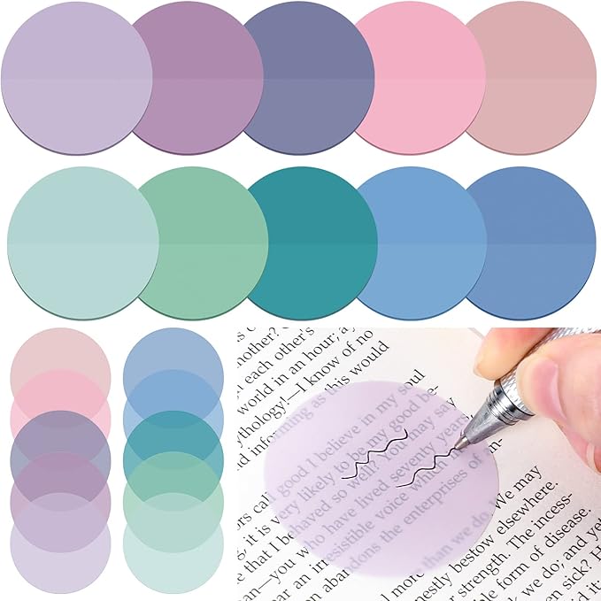 Sabary 500 Sheets Transparent Sticky Notes Round Translucent Sticky Notes Tabs Colorful Page Flags Stickers Clear Book Markers Bible Journaling Office Back to School Supplies(1.75 Inch,Stylish)