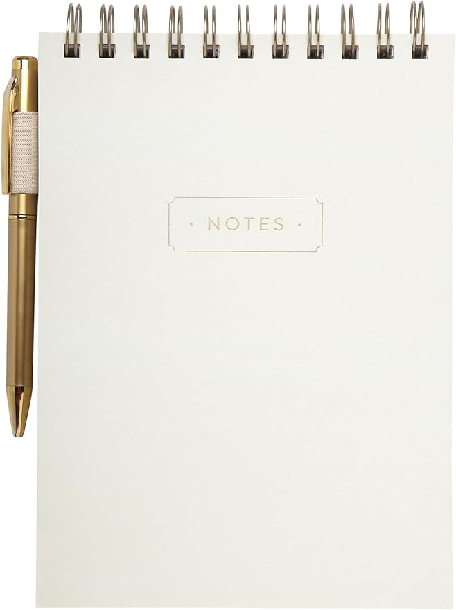 Eccolo Lined Top Spiral Notebook, Flexi-Cover Steno Pad with Pen Included (240 Perforated Pages), "Notes" A5 Notepad Ideal for Note Taking in School, College or Work (Cream, 6x8.5 Inches)