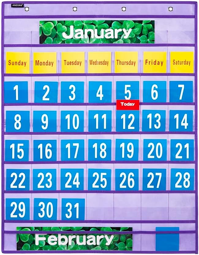 Monthly Calendar Pocket Chart School Calendar Kit for Classroom Scholastic Classroom Learning Resources (Purple)