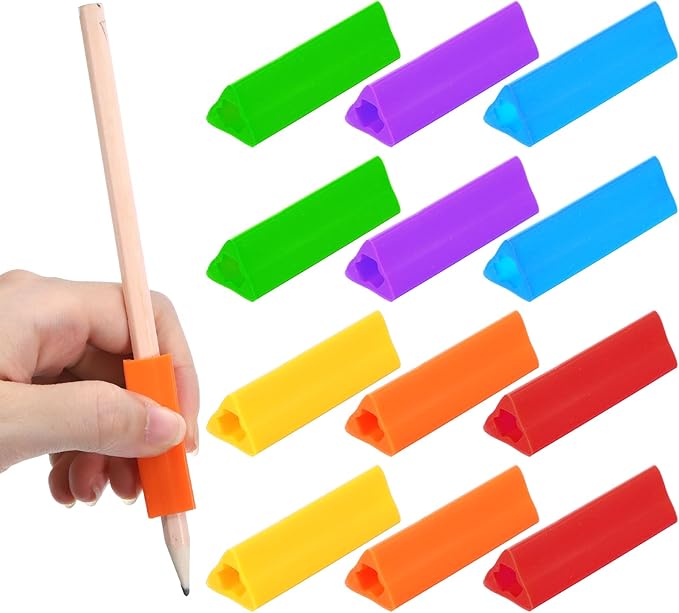 12PCS Triangle Grips for Pencils, 1.77in Multicolour Pen Grips Comfort Ergonomic Writing Aid for Student Adult Handwriting Drawing Stylus
