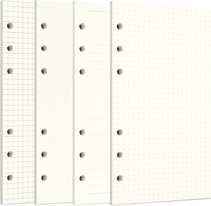 Zelten 1 Pack A6 80 Sheets/160 Pages 4 in 1 Lined Squared Dotted Blank Loose Leaf Punched Paper Refills Paper for 6 Hole Binder Personal Organizer Diary Notebook Refillable Planner