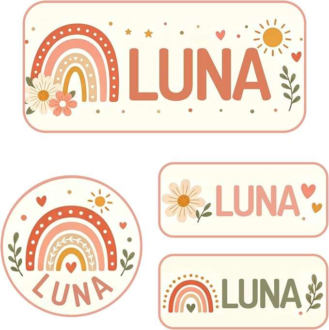 Personalized Custom Name Labels, 120 Waterproof Stickers, Multi-Size Name Tags for Water Bottles, Clothing Tags, Lunch Boxes and Backpacks