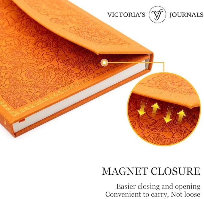 VICTORIA'S JOURNALS Magnet Journal, Carving Vintage Notebook Faux Leather Hard Cover Personal Diary Lined Pages Ribbon Bookmark, 8'' x 5.7''