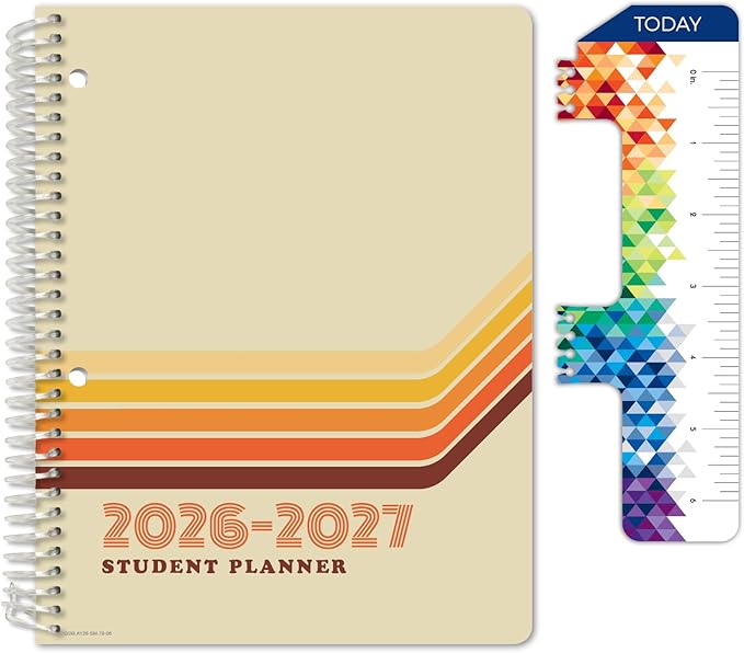 Global Datebooks 2026-2027 Middle & High School Student Planner 7" x 9" - Dated Weekly & Monthly Academic Planner w/Ruler/Bookmark & Stickers, Ideal for Homework, Matrix Style, Retro