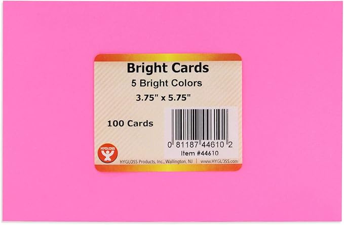 Hygloss 100 Pcs Blank Colored Index Cards - 100 Unlined Colored Flash Cards 3.75 x 5.75-Inch - Study Cards - Notecards for Studying, School, Office, or Games - 5 Bright Assorted Colors