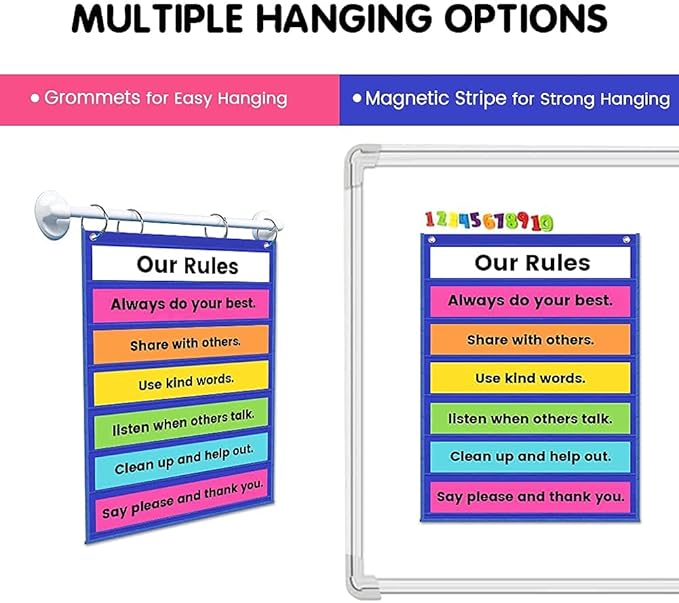 Auchq Magnetic Pocket Chart,Standard Pocket Chart with 7+1 Pockets,14 Double-Sided Dry-Eraser Cards for Daily Schedule,Class Demonstrations,Classroom Office Home Activities (Blue)