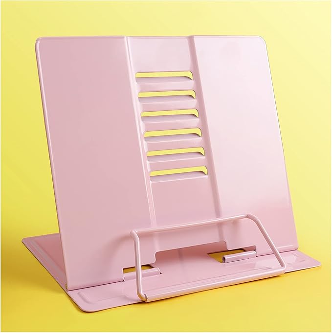 TOMYEUS Bookstand Desk Book Stand Metal Reading Reading Stand Book Holder for bed Adjustable Height Portable Sturdy for Recipe Textbook Document Portable Book Stand (Color : Pink)