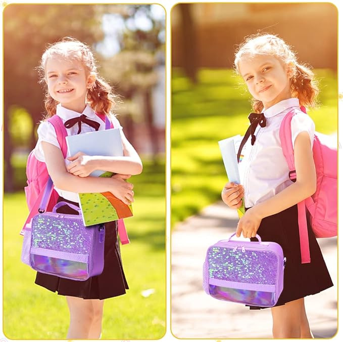 Cerbonny Kids Lunch Bag - Insulated Lunch Box for Girls & Toddlers, Keeps Food Cold & Warm, Purple