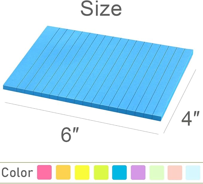 (18 Pack) Lined Sticky Notes 4x6 in,Bright Large Notepads with Lines