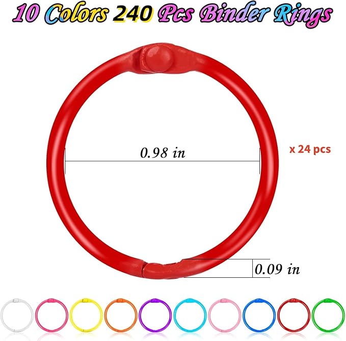 240 Pcs Loose Leaf Binder Rings, Colorful Metal Book Rings, 10 Colors Heavy Duty Notebook Ring, Keychain Key Ring
