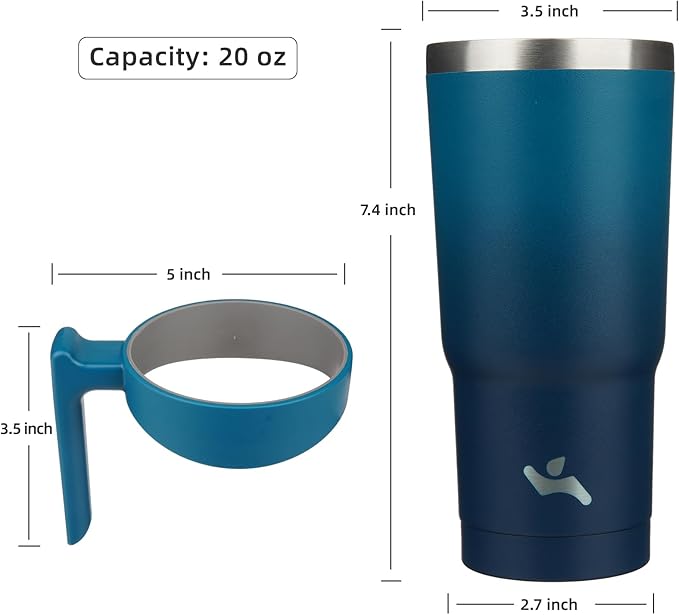 Konokyo 20 oz Tumbler with Handle and 2 Straw 2 Lid, Insulated Water Bottle Stainless Steel Vacuum Cup Reusable Travel Mug,Indigo Black