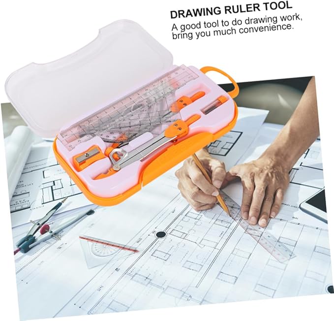 Metal Compass Drawing Tool Set 10pcs Geometry Ruler Kit for Students with Math Drawing Compasses Suitable for School Exams and Drafting Random Color