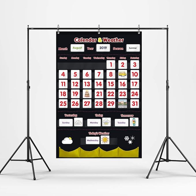Calendar and Weather Pocket Chart, Classroom Organized Chart, 149 Pieces (Black)