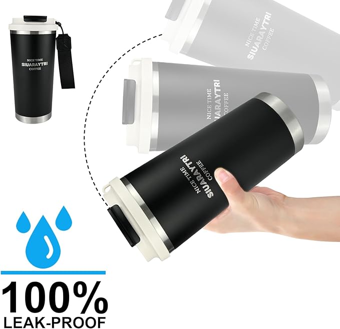 20oz Tumbler Stainless Steel Vacuum Insulated Coffee Travel Mug Reusable Iced Coffee Cup Hot Coffee Travel Mug with lid and straw Cupholder Friendly Leak-Proof BPA Free (Black)