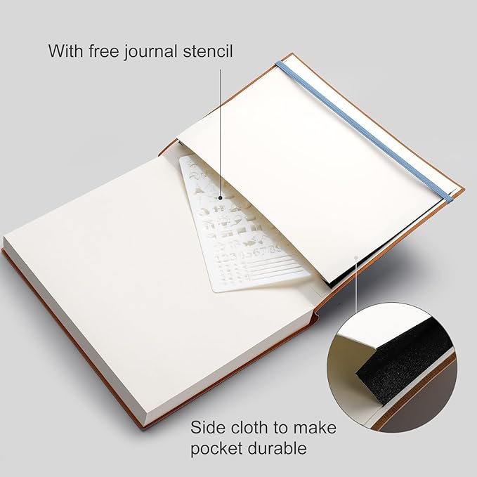 AHGXG Dotted Journal - 320 Pages Dot Grid Notebook B5 Large Journal, 100gsm Thick Dotted Paper, Leather Softcover, with Journal Stencils, Inner Pocket, 7.6'' X 10'', Gray Blue