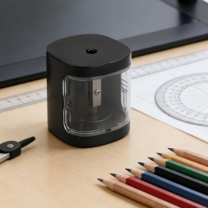 Fockety Electric Pencil Sharpener, Automatic Battery Operated with for 6-8mm Pencils School Office Home Art Supplies Portable Transparent Shavings Container